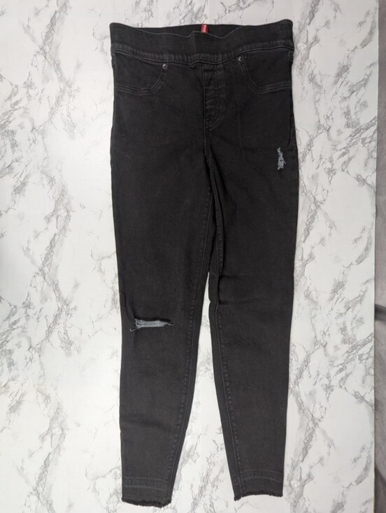 Pants - SPANX Distressed Denim Leggings High Rise Black Skinny Jeans Raw Hem Size M